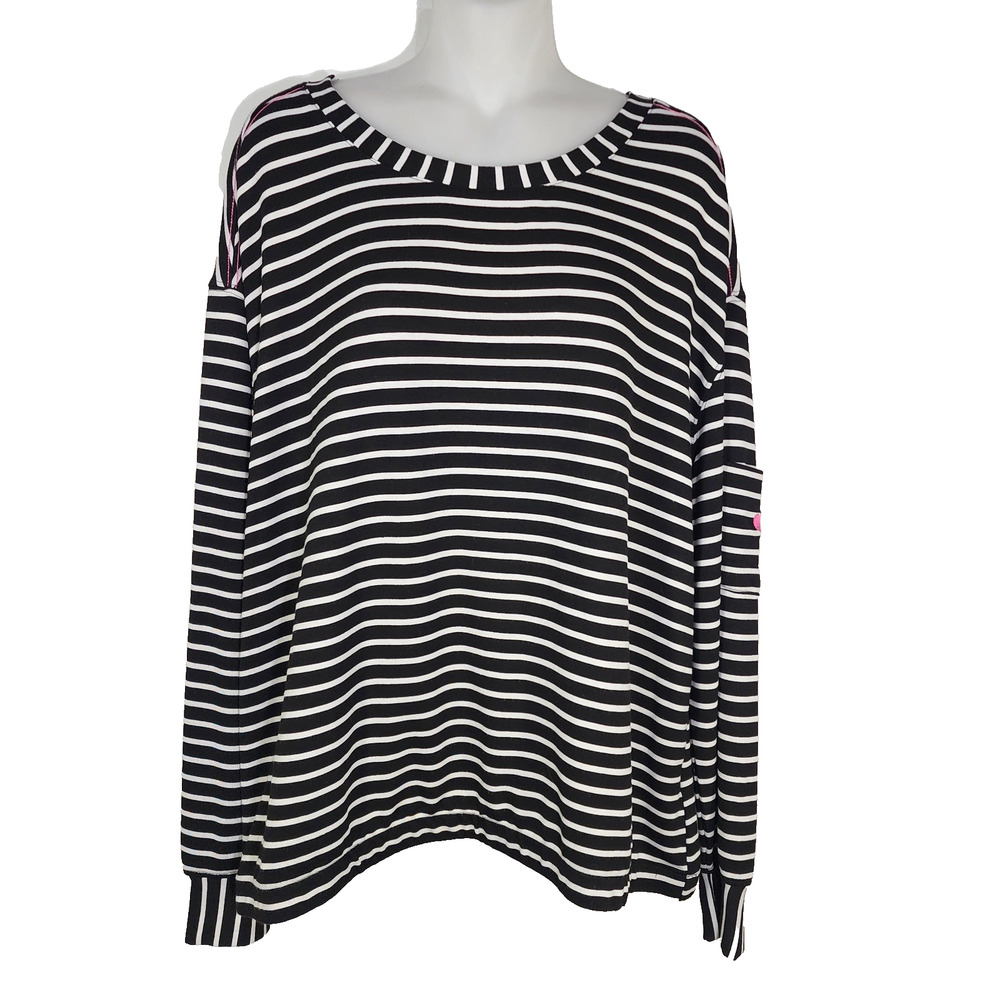 Jane & Delancey Sweatshirt Womens Large Black White Striped Long Pocket Sleeve